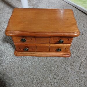 Wooden Two-Drawer Jewelry Chest in Warm Oak Tone